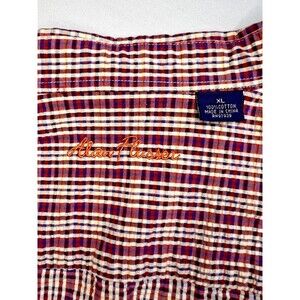 alan flusser long sleeve button down shirt mens XL plaid cotton purple red